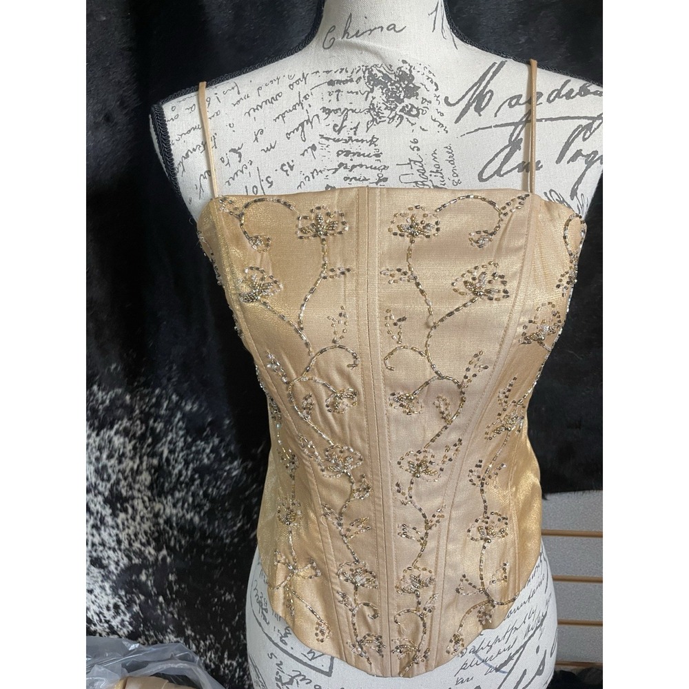 Nina Canacci 2 Piece Formal‎ Prom Dress Gown Hand Beaded Size 11 Copper Gold